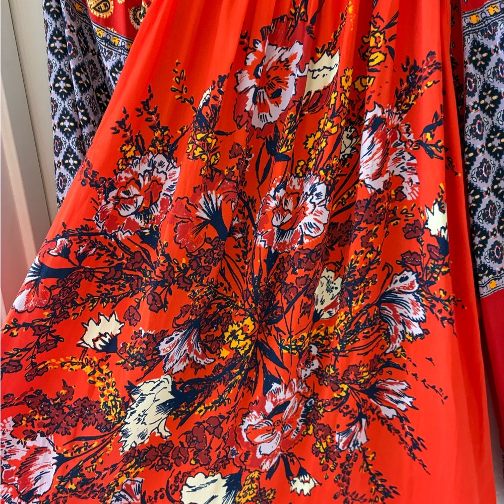 NWOT Free People Positano Floral Boho Blouse Orange Blue S - Picture 9 of 11